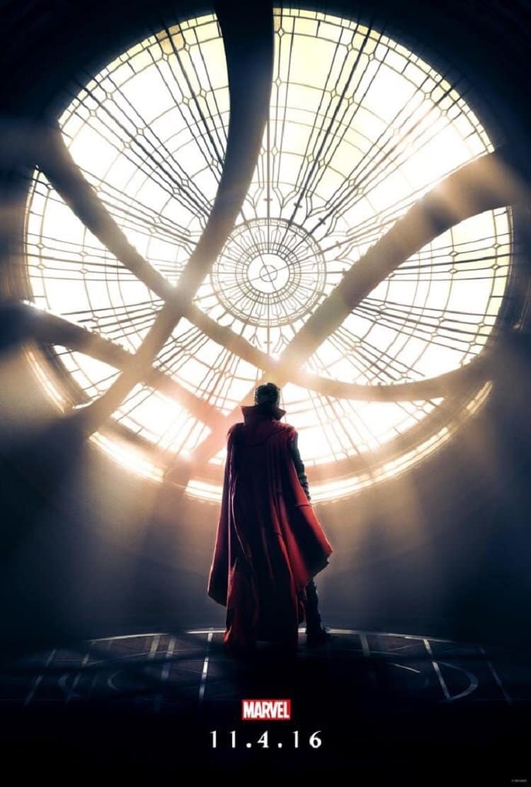 doctor strange in front of the anomaly rue window in his manhattan townhouse