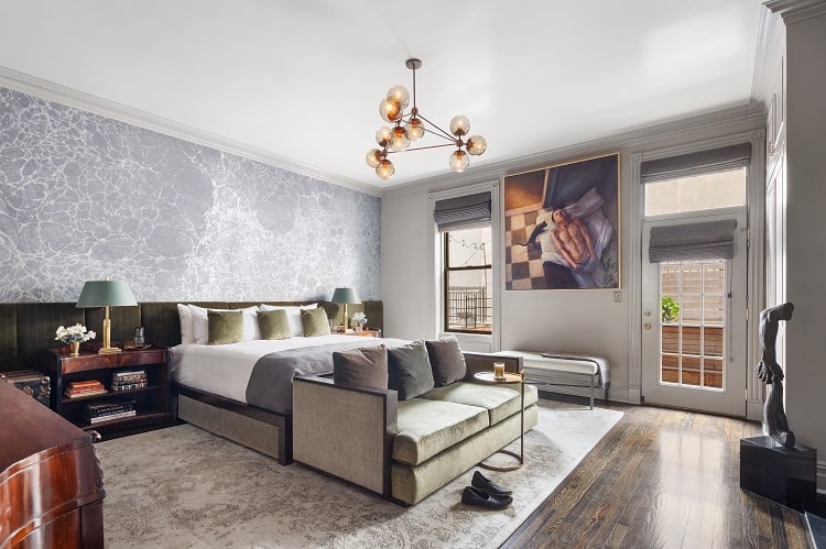 Master bedroom inside David Burtka and Neil Patrick Harris' house in Central Harlem, New York. 