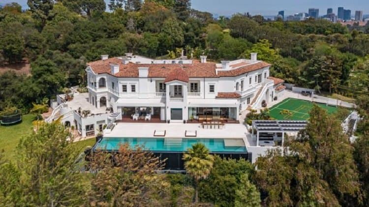 aerial photo showing the property grounds and the exterior of The Weeknd's house in Bel-Air, Los Angeles