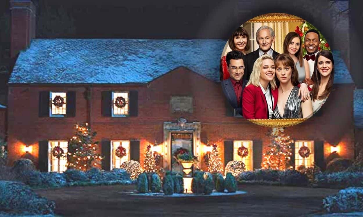 the Caldwell house from Happiest Season movie decked for the holidays