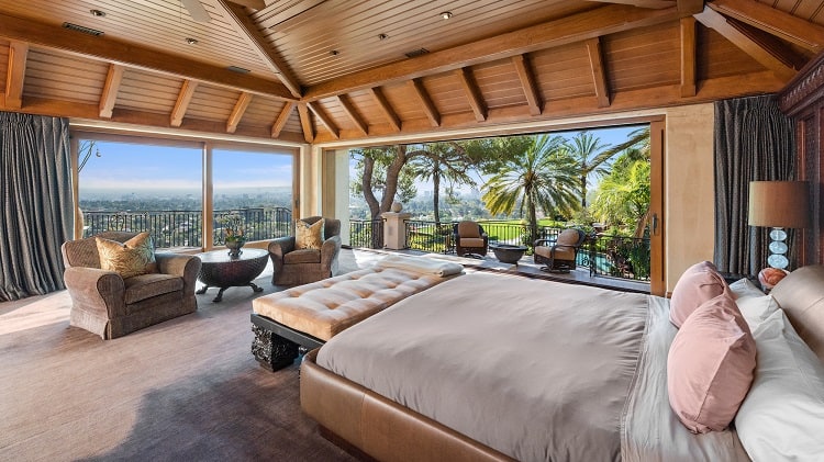 Bedroom with city views inside Jeff Franklin's house.