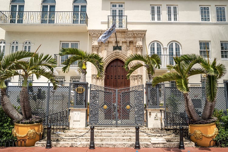 Close-up of the Versace mansion in Miami Beach, Florida, as it stands today. 