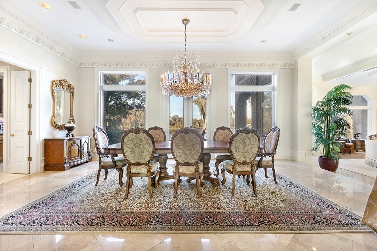 Dining room inside the luxurious Bilzerian mansion.