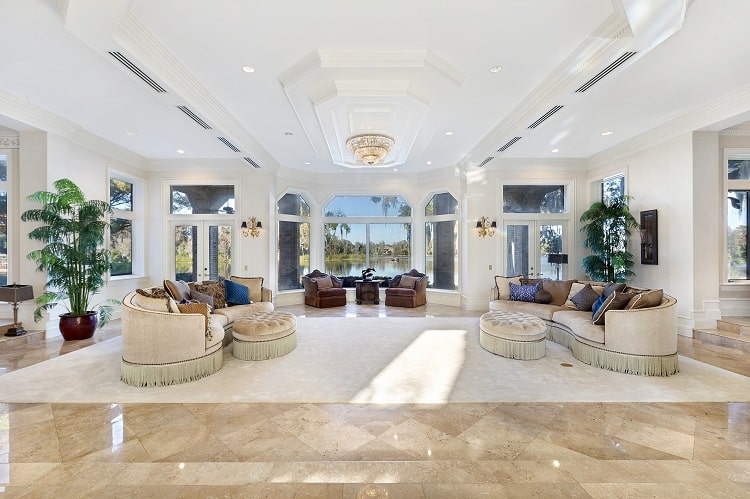 Living room inside the luxurious Bilzerian mansion.