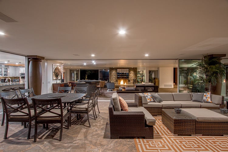 living room with patio access inside Bing Crosby's former home