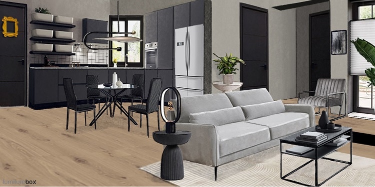 The FRIENDS apartment reimagined in a minimalist design style.