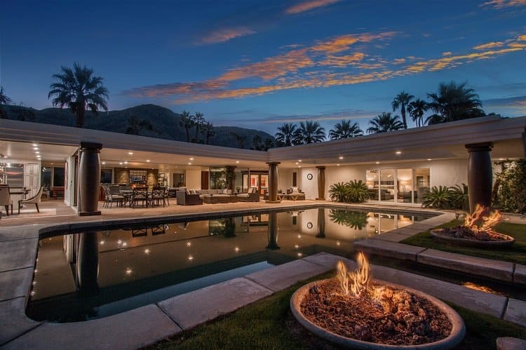 pool and fire pits outside the former bing crosby estate 