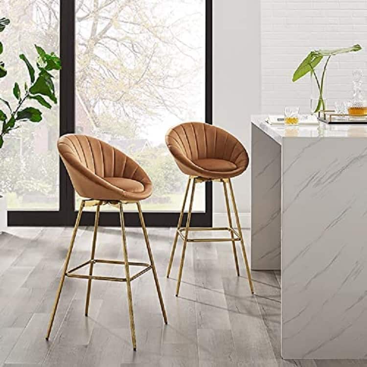 elegant brown bar stools with gold legs