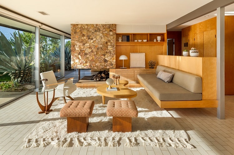 Living room of a midcentury house designed by architect Richard Neutra