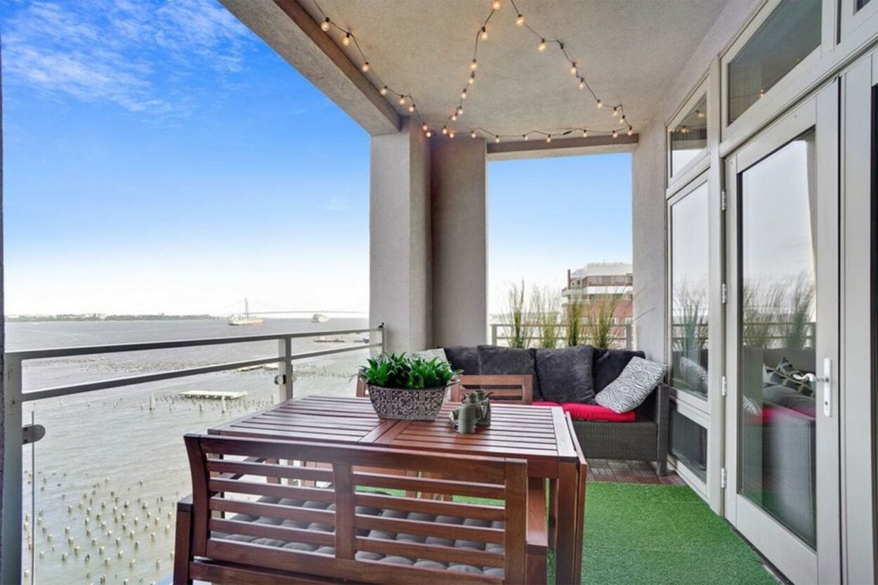 The terrace of Pete Davidson's condo in Staten Island opens up to unobstructed water views