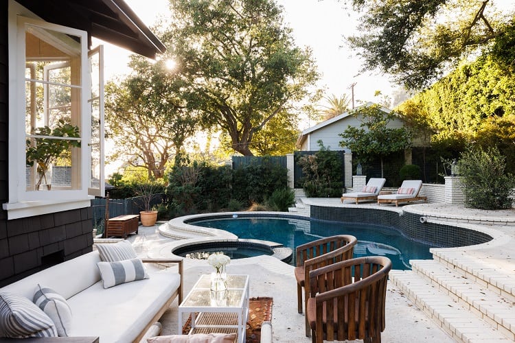 pool and outdoor area of a Los Angeles craftsman 