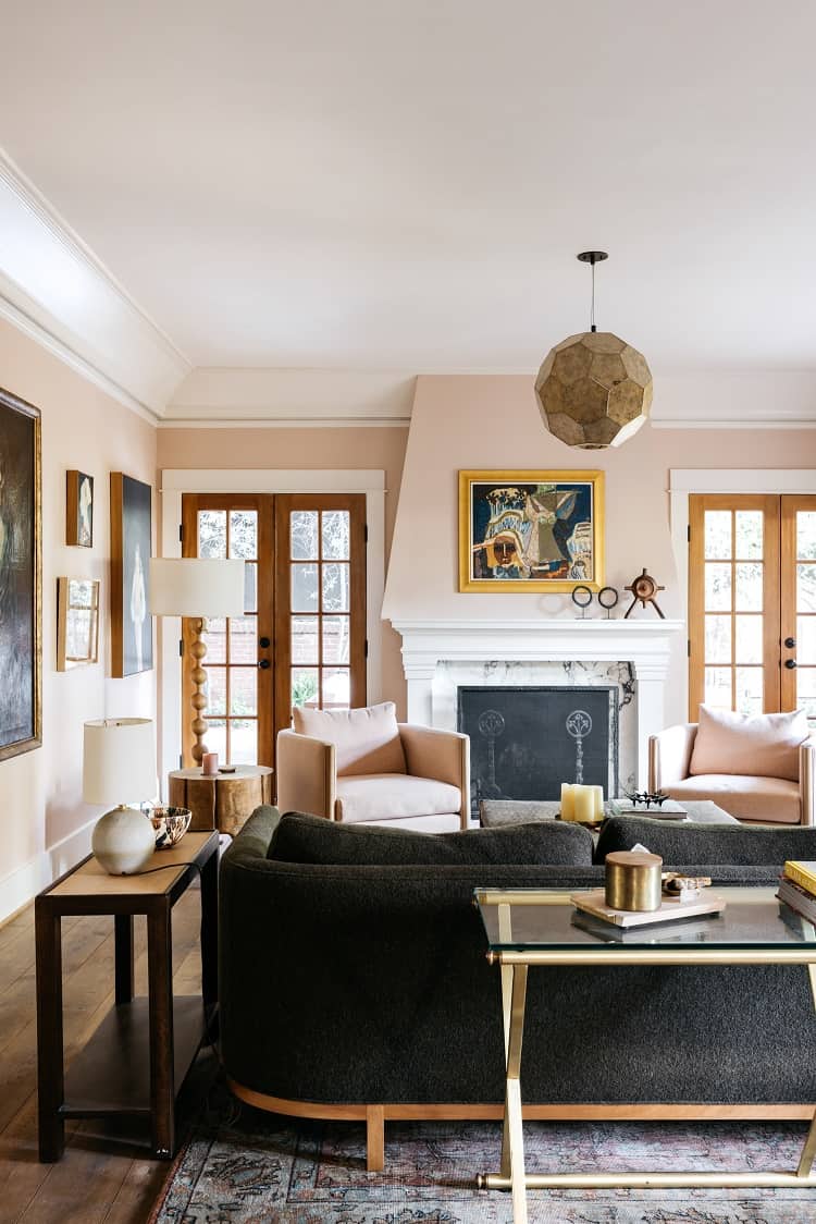 living room with fireplace of an LA craftsman house