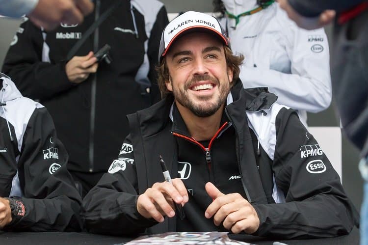 Fernando Alonso greeting fans at the Canadian F1 Grand Prix. 