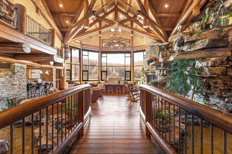 wood interiors in an indiana log home owned by tony stewart