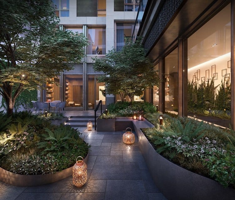 the courtyard at the Flatiron House condo building in Manhattan