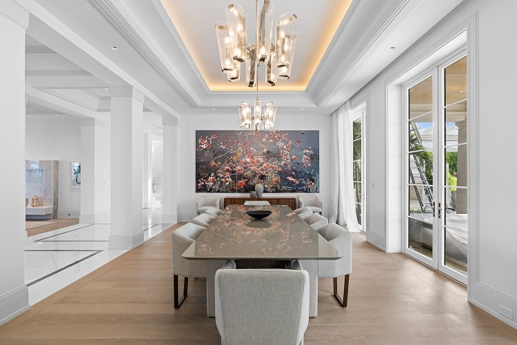 elegant dining room inside a Palm Beach mansion 