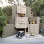 Mayan Revival exterior of Lloyd Wright's Derby House