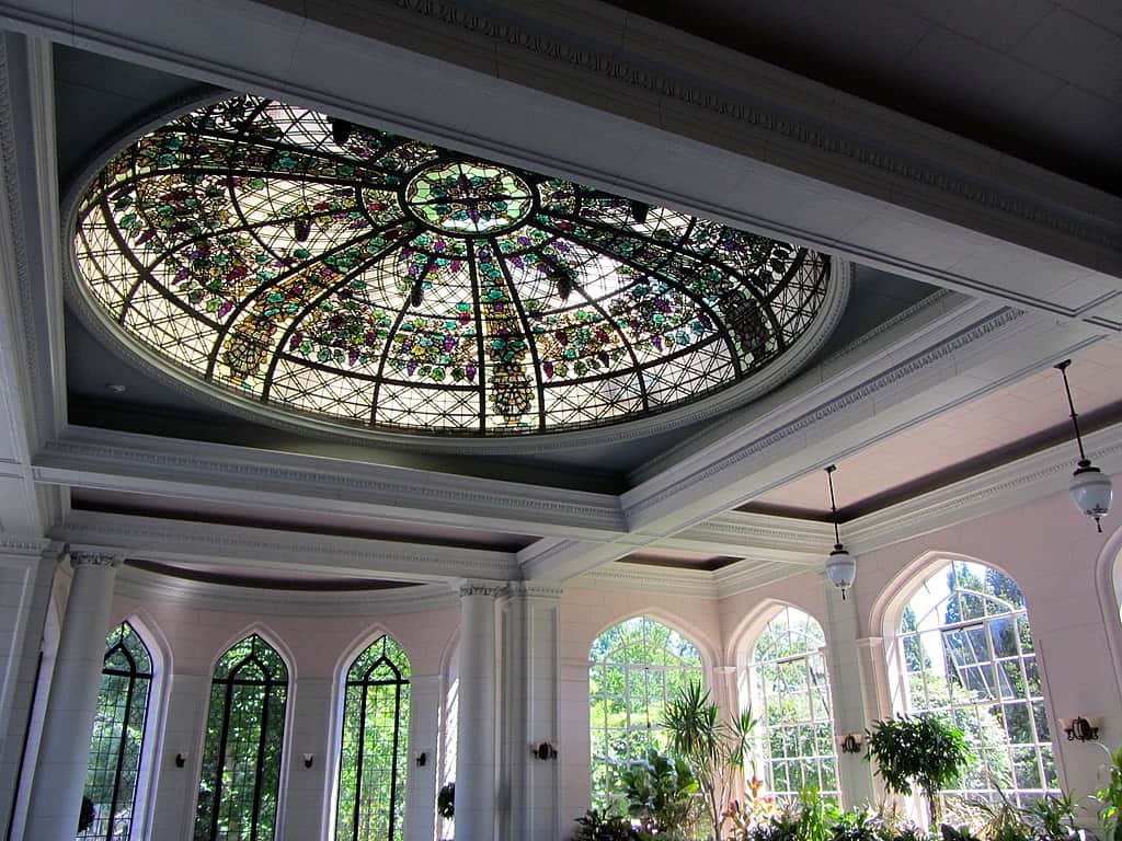 conservatory room with stained glass ceiling in the Ready or Not house