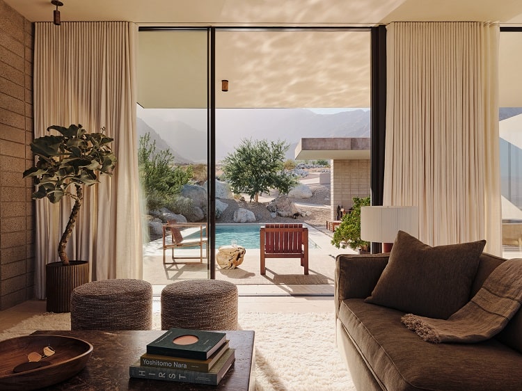 sliding glass doors opening to the pool area