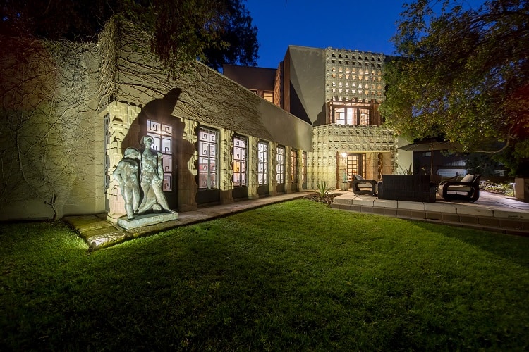 exterior of the derby house at night