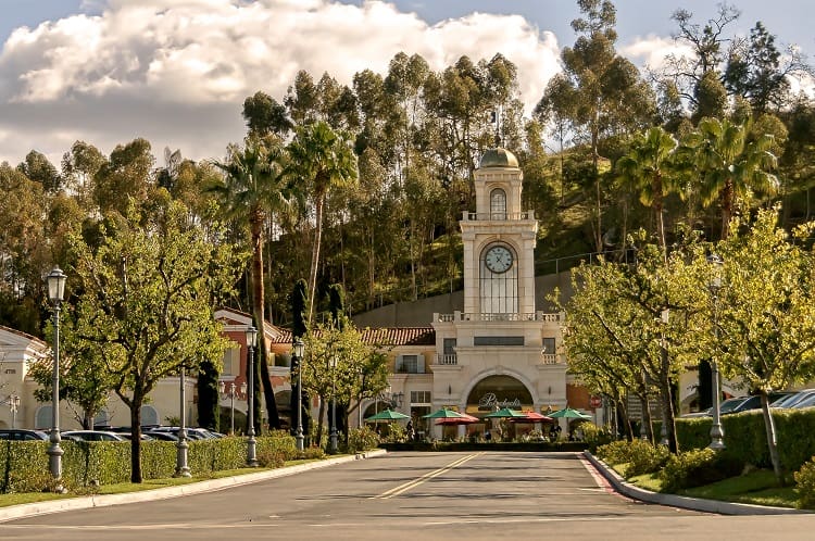 Entrance to The Commons, an upscale shopping center in Calabasas, California.