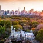 Belvedere Castle in Central Park with the New York skyline in the background