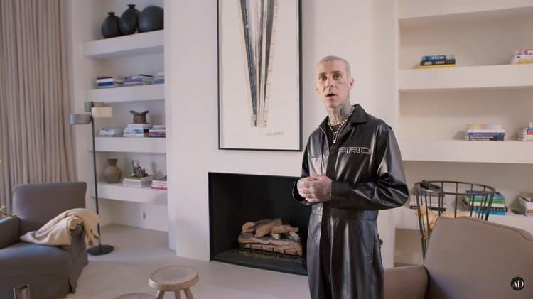 Blink-182 drummer Travis Barker giving Architectural Digest a tour of his serene, light-filled house in Calabasas, Calif.