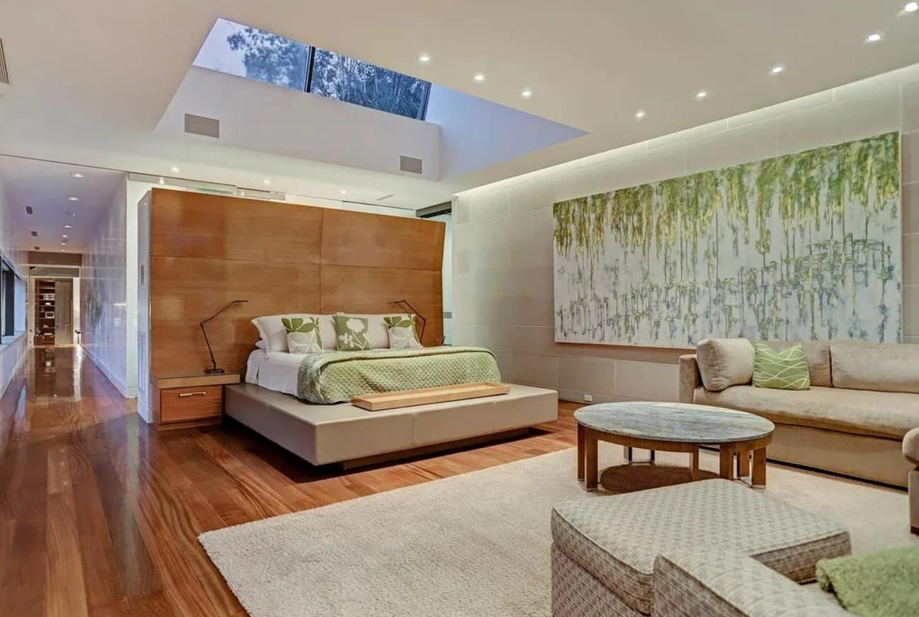 wood-paneled bedroom inside Travis Scott's house in Houston