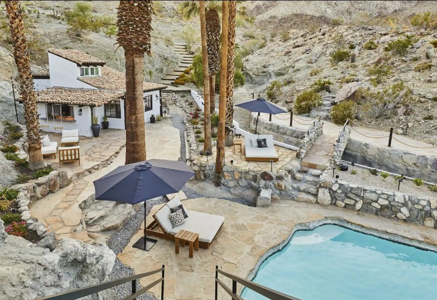 Aerial view of Bobby Berk's house and the pool area of Casa Tierra.