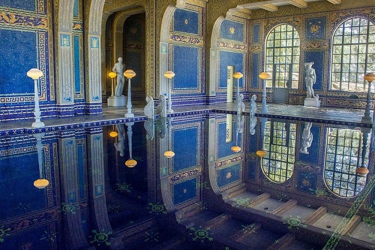 The blue/orange pool inside Hearst Castle.
