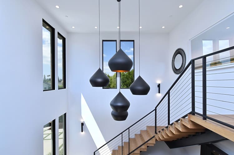 tall ceilings with modern light fixtures