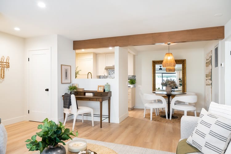 living and dining room inside a Jasmine Roth-designed condo