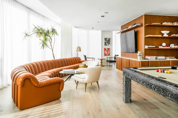 Game room inside the Four Seasons Private Residences in Los Angeles.