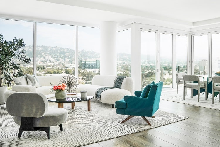 living room of a private residence at the Four Seasons in Los Angeles