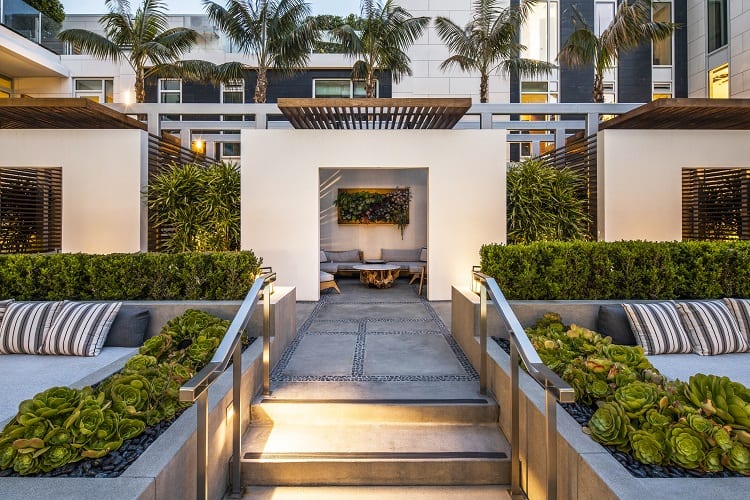 pool cabana at the Four Seasons Private Residences in Los Angeles.