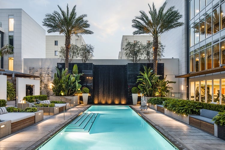 pool area at the Four Seasons Private Residences in Los Angeles.