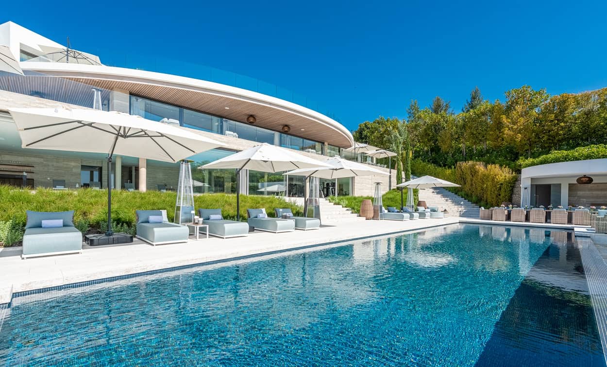 pool view of the Villa Vela in Andalusia, Spain