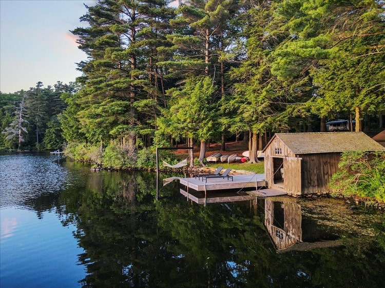 lake view of the boat house at Atwater