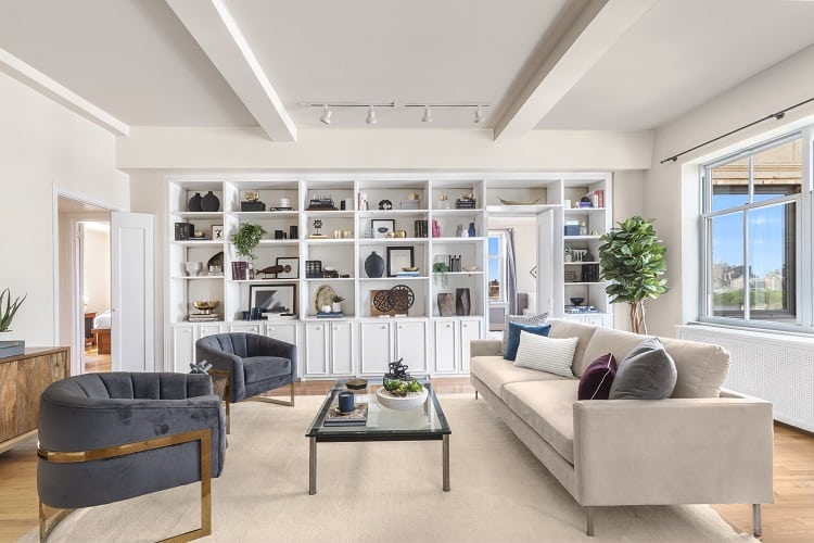 living room of a 2-bedroom condo in the Oliver Cronwell building in New York. 