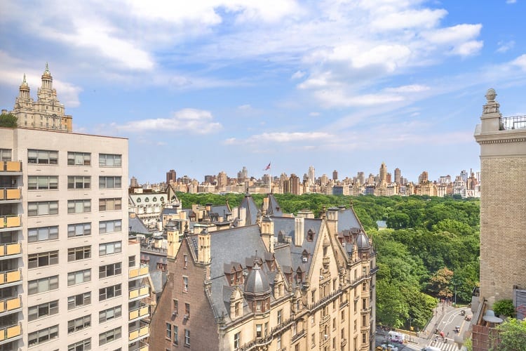 Views of Central Park and the city skyline from inside the apartment. 