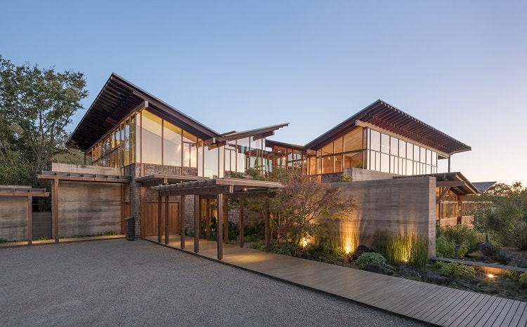 The architectural home that anchors the property, Meteor Vineyard Estate in Napa Valley. 