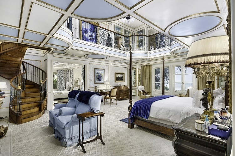 two story luxury bedroom inside Foxhill Estate in La Jolla, San Diego