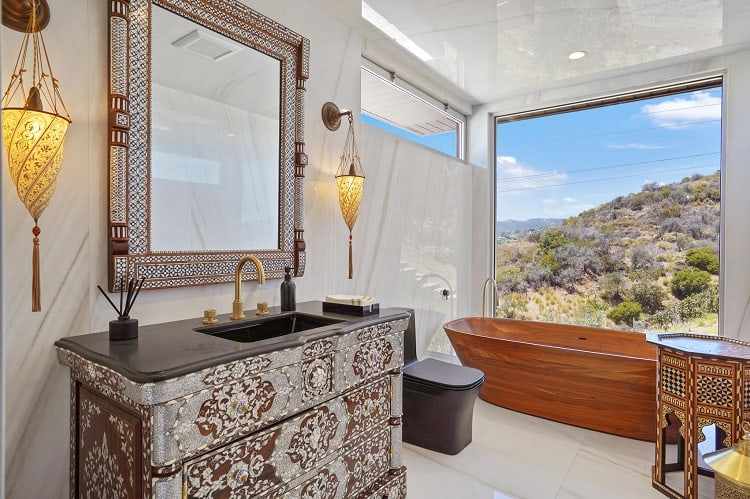 elegant designer bathroom with intricate vanity