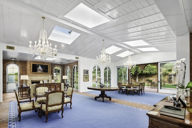 living room inside Foxhill Estate in La Jolla, San Diego