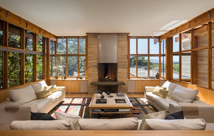 living room of the main residence at Meteor Vineyard Estate, Napa Valley. 