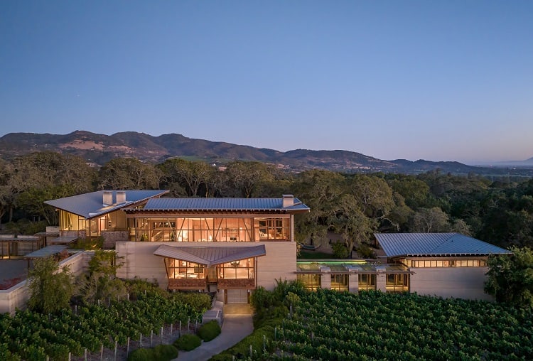 meteor vineyard estate at dusk