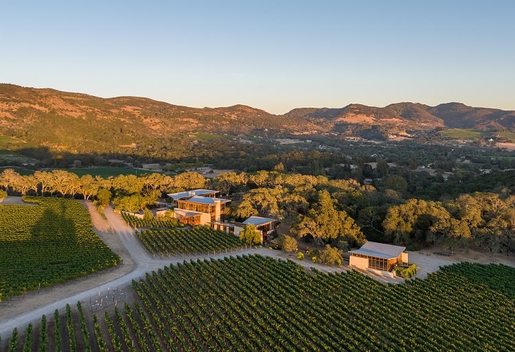 Aerial view of Meteor Vineyard Estate in Napa Valley. 