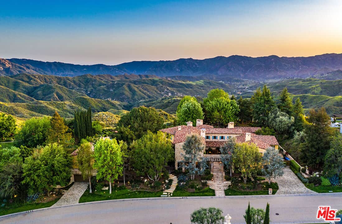 aerial view of a Tuscan-style villa in Calabasas, Calif.