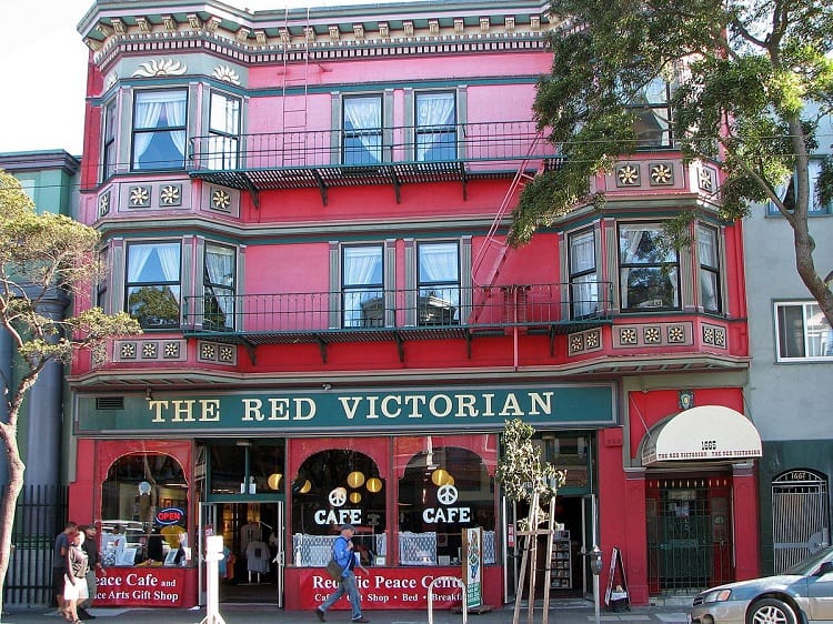 exterior of The Red Victorian Hotel in San Francisco. 