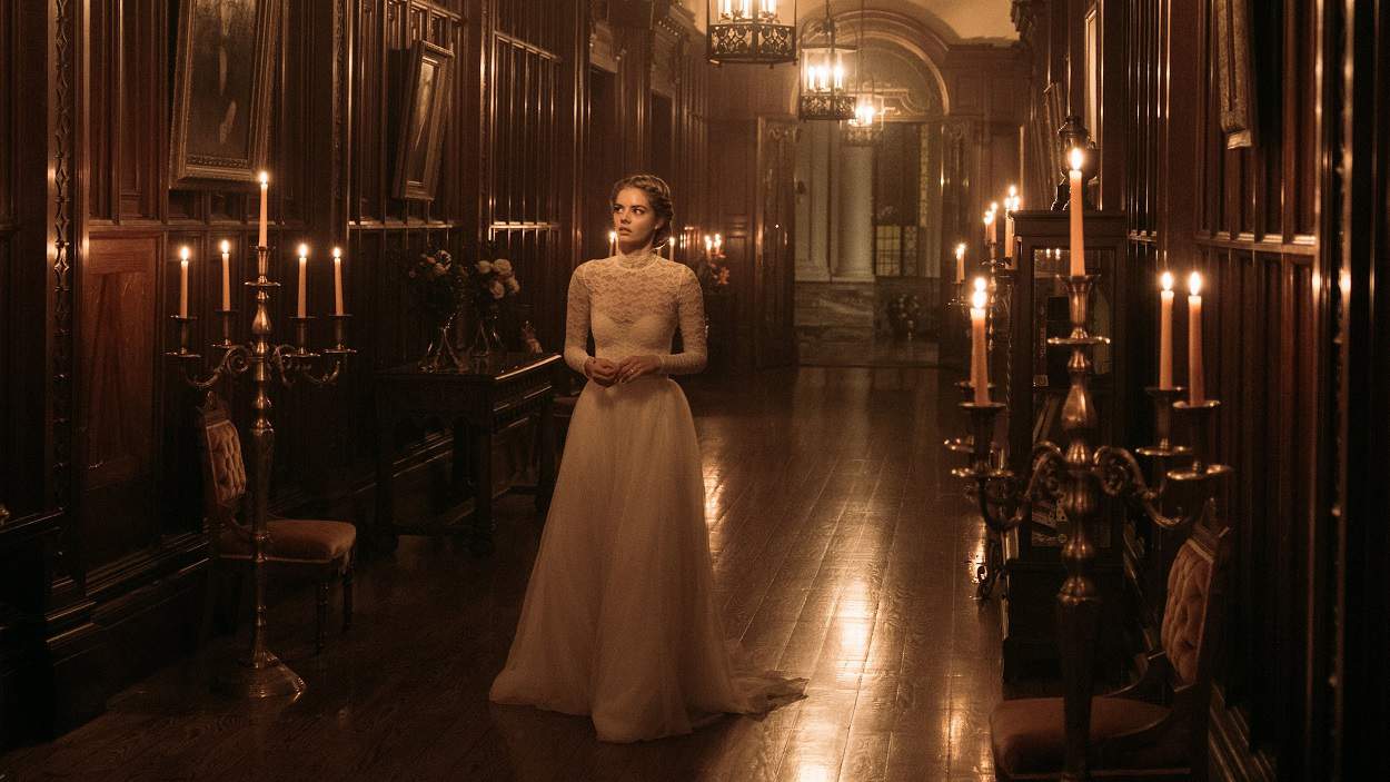 'Ready or Not' movie scene showing the bride inside the house.